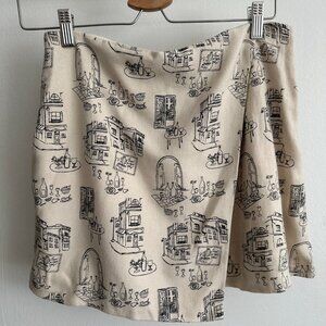 Scarlett Linen-Blend Wrap Mini Skort in Beige Italy Pattern
